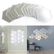 12PCS Flexible Reflective Hexagon Mirror Sheets Self-Adhesive Mirror Tiles Non-Glass Mirror Stickers for Home Decoration Daily Use Living Room Bathroom Countertop