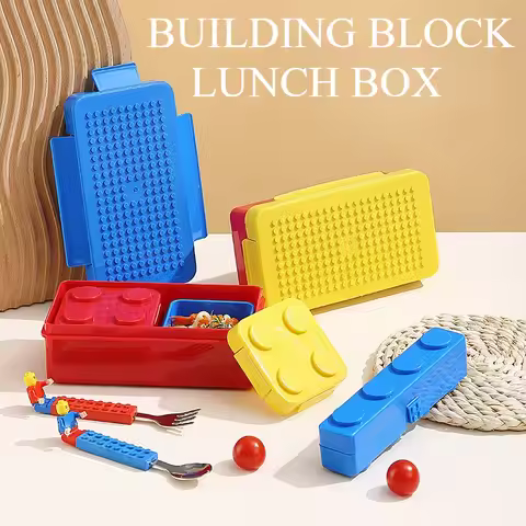 Portable Sealed Lunch Box Color Building Blocks Splicing Children's Student Lunch Box Colorful Picni
