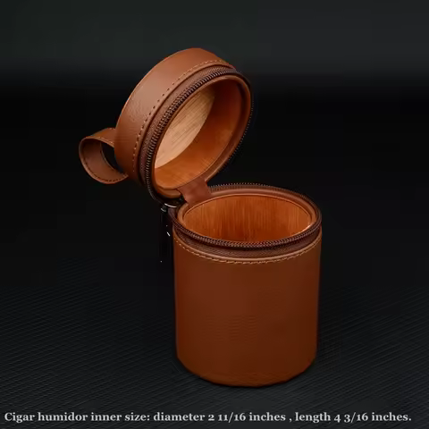 Mini Cigar Tube Brown Leather Cigar Case Super Round Travel Humidor Wood Linned Cigar Box Portable C