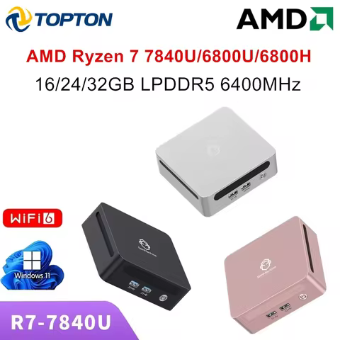 Topton Metal Palm Mini PC AMD Ryzen 7 7840U 6800U 6800H 16/24/32GB LPDDR5 6400MHz Mini Nuc Gamer Com