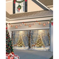 Christmas Garage Door Banner 7x8 ft - Snow Forest Reindeer Cover Backdrop for Holiday Party Decor - 