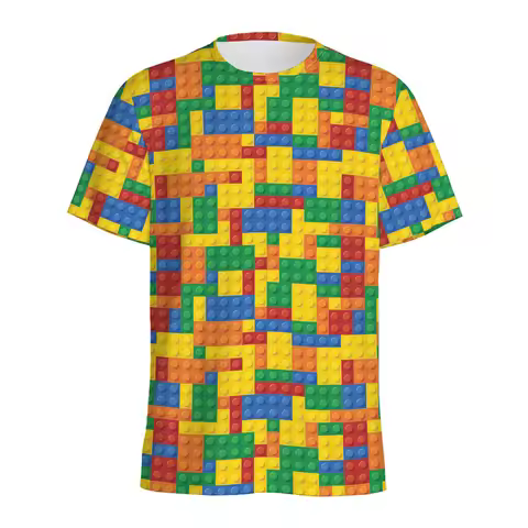 Retro Building Block 3D Printed T Shirt Men Jigsaw Puzzle Video Games Pattern T-Shirt Loose Street S