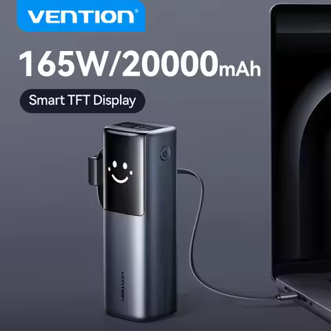 Vention 20000mAh 165W Max Power Bank PD3.0 Fast Charger with Built-in USB-C Cable External Battery P