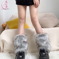 OCEANMAP Women Fur Leg Warmers, Thickened Imitation Wolf Fur Fur Leg Warm Socks, Fur Stockings Long 