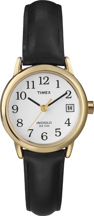 Timex Women Quartz Easy Reader Watch with Analogue Display and Leather Strap Black/Goldtone