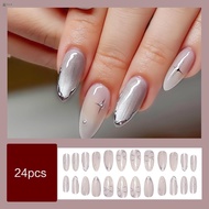 Cat Eyes Almond Fake Nails with Star Print Lightweight and Easy to Stick Fake Nail for DIY Home Nail