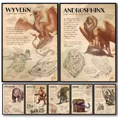 Vintage Design D_Dungeons and D_Dragons Linen Canvas Poster Wall Art Prints for Living Room Bedroom 