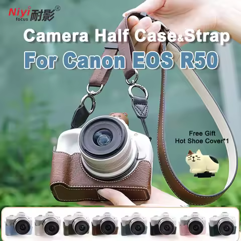 Camera Case For Canon EOS R50 Camera Cover Protector Pouch Half Case with Shoulder Strap Camera Bag 