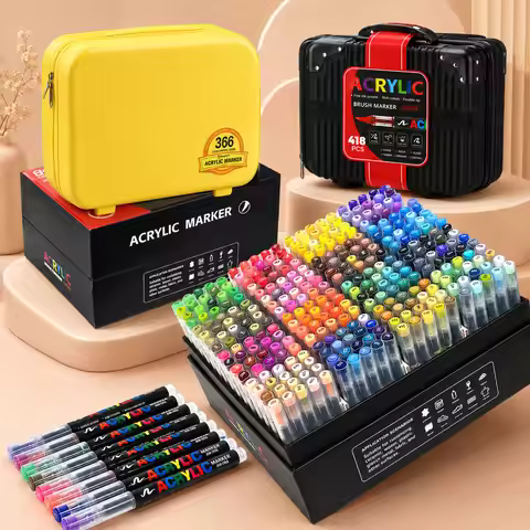 12-418 Colors Acrylic Marker Set Washable Markers with Brush Tip Acrylic Painting Marker for Stone G