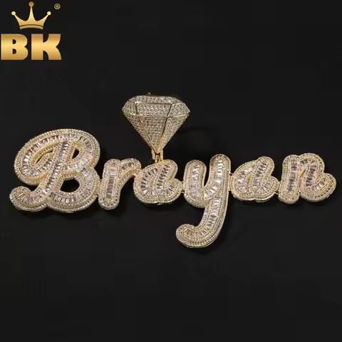 TBTK Custom Diamond Bail Baguettecz Cursive Letters Name Pendant Necklace Iced Out CZ Chain Necklace