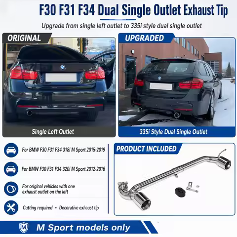 Dual Exhaust Tip For BMW F30 F31 320i 318i M Sport Upgrade 335i Look Exhaust Pipe Stainless Steel Mu