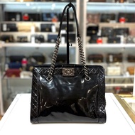 95%NEW二手BOY CHANEL單肩袋 ,黑色漆皮,復古銀扣, 鏈條包, REVERSO SHOPPING TOTE, #豆腐包 #香榭站正品