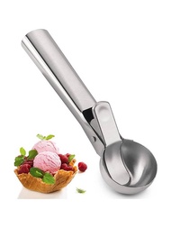 1入組不銹鋼冰淇淋勺帶扳機釋放功能,金屬餅乾湯匙適用於肉丸子冷凍酸奶冰淇淋