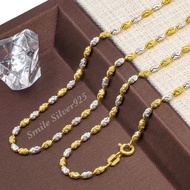 สร้อยคอเงินแท้ 92.5% Italy ชุบ 2 กษัตริย์ (WG+G) ลายเม็ดข้าวตัดลาย SS 2มิล