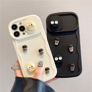 Cartoon 3D Big Eyed Coal Ball Coffee Doll Couple IPhone Case for IPhone 15 14 13 12 Pro Max 11 XS Ma