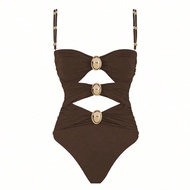 ชุดว่ายน้ำแบบวันพีซของผู้หญิง ออกแบบโลหะเจาะช่องที่เซ็กซี่ของ Polovedo Official