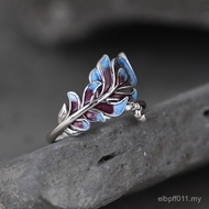 Silver s925 Peacock Style Ring Ring Queen Wholesale Cloisonne Enamel Feather Literary Gold Retro Ope