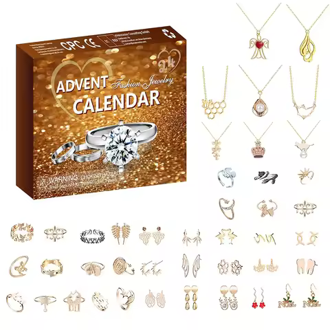 2024 Jewelry Advent Calender Gifts Box Women Necklace Rings Bracelet Earring Kit 24 Days Countdown C