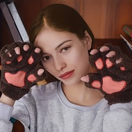 Women Fashion Cute Cat Paw Gloves Winter Warm Cold-proof Plush Half-finger Gloves Cosplay Cat Paw Gl