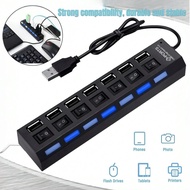 One-Click Desk Control! 7/4 Ports Powered USB Hub Independent On/Off Switches & Power Adapter 5V 1A 