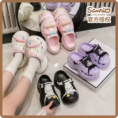Original Sanrio women cartoon girls Kuromi Hello Kitty Summer slippers Student Fashion Non-Slip shoe