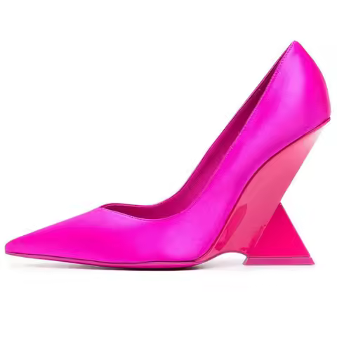 Runway Women Heels Pumps 2025 Designer Shoes Patent leather Pointed Toe Slingback Shallow Luxury Bra
