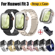 Luxury Strap+Case For Huawei Watch Fit 3 Strap Huawei Watch fit 3 Case Plastic Stainless Steel Huawei fit 3 Strap Full Covered Huawei Fit 3 Case Replacement Huawei Watch fit3 Strap