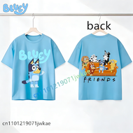 Bluey Double Sided Print T-shirt Kids Boys Girls Cartoon Bluey Print Short Sleeve Tops Children Casu