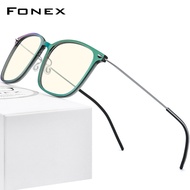 FONEX แว่นตาป้องกันแสงสีฟ้าสไตล์เกาหลีแว่นตาป้องกันแสงไทเทเนียมทรง B กรอบไนลอนแว่นตาผู้ชายยี่ห้อ FAB010
