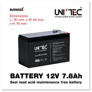 BATTERY 12V 7.8Ah UNITEC ของแท้ ของใหม่ มือหนึ่ง พร้อมใช้งาน รับประกัน 1 ปี