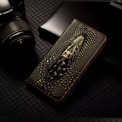 Retro Crocodile Head Pattern For LG V20 V30 V30S V35S V40 V50 V60 V50S ThinQ 5G Flip Genuine Leather