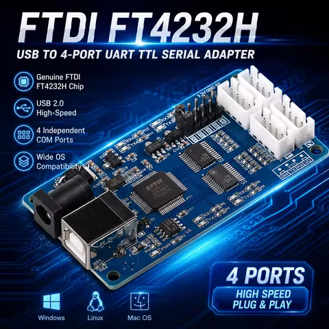 FTDI FT4232H USB to 4 Port UART TTL Serial Adapter Converter Quad Channel USB 2.0 High Speed Multi C