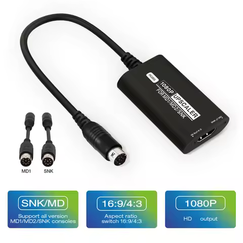 RGBS Upscaler For SEGA MD1 MD2 SNK Game Console 1080P HDMI Converter RGBS HD Video Adapter with 16:9