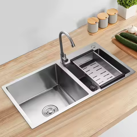 Stainless Steel Double Bowl Drop-in Kitchen Sink Noise Reduction Efficient Drainage Anti-Condensatio