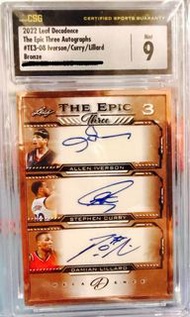 2022 Leaf Stephen Curry / Allen Iverson / Damian Lillard 簽名 Autograph CSG Mint 9