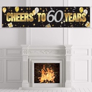 Boao 60th Birthday Banner Decorations for Men Women Happy Cheers to 60 Years Party Supplies Black Go
