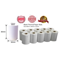 Premium Thermal Paper Rolls [8.0cm x 6.0cm x 1.2cm] 1 Box(10 Rolls)