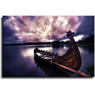 Viking Ship In Misty Fjord Poster Decorative Painting Canvas Wall Art Living Room Posters Bedroom Pa