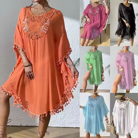 New beach dress beach cover-up crochet patchwork tassel swimsuit bikini outerwear Casual long skirts