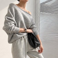 Mei Muzi | Knitted Sweater | Pre-Order | Off-the-Shoulder Flat Neck Sweater Design Mohair Knitted To