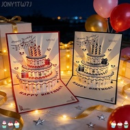 JONY1TW7J Happy Birthday Cake Card, With Envelope Best Wishes Birthday Red Envelope Greeting Card, C