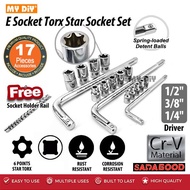 MYDIYSDNBHD - SADAGOOD CRV 17PCS 1/4" 3/8" 1/2" E TYPE SOCKET WRENCH TOOLS SET STAR TORX BOX SOCKET 