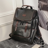 📿 Simple Fashion Korean Style Backpack Street Trendy Men's Leather Backpack Outdoor Leisure Backpack Student Trendy Schoolbag