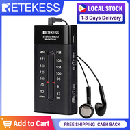 Retekess TR107 Mini Pocket Radio AM FM, Portable Transistor Radio with Earphones, Walkman Radio, Support FM Stereo and Bass Boost