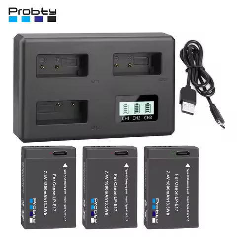 LP-E17 LPE17 LP E17 Replacement Battery / 3-Channel LCD Charger for Canon EOS R8 RP 200D 250D M3 M5 