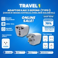 Three-Prong Electrical Adapter Type I - Suitable for Australia, China, New Zealand, Argentina. "Type