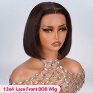 วิกผมบ๊อบหน้าลูกไม้โปร่งใส 13x4 ผมแท้ 100% ความหนาแน่น 180% ติดตั้งตรงสีน้ำตาลเข้ม 2# แสกกลางผมเด็กส