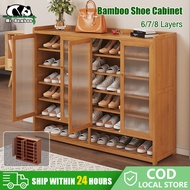 1025 Mr.Bamboo Shoe Cabinet Bamboo Shoe Rack With Door Wooden Shoe Organizer 30+Pairs of Shoes Stora