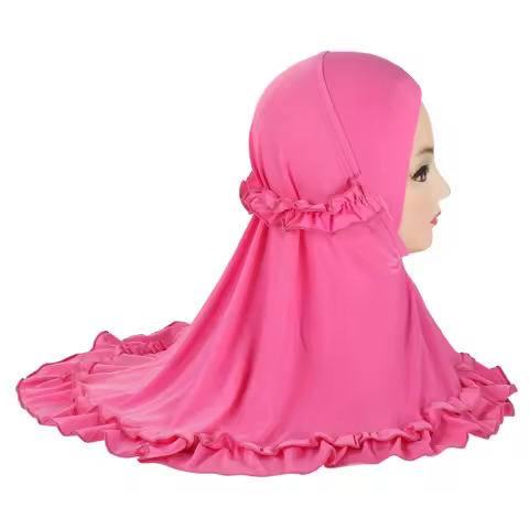 H361 Beautiful Small girl Al amira crinkle hijab fit 2-6 years old kids pull on islamic scarf headsc