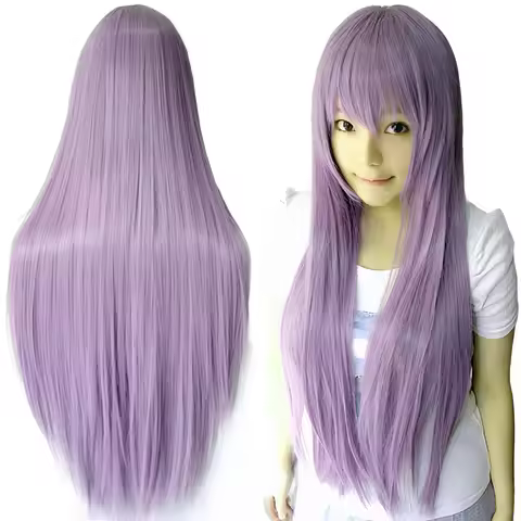Synthetic Hair Purple Straight Long Wig Anime Cosplay Kagami Hiiragi Halloween Costume Hair Mizore S